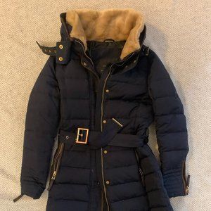 Zara Navy Long Jacket w/ Brown Fur, size S